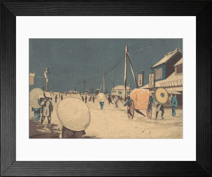 Framed Print : Street Scene in the Outskirts of Edo on an Evening in Winter, ca. 1878 Framed Print : Street Scene in the Outskirts of Edo on an Evening in Winter, ca. 1878