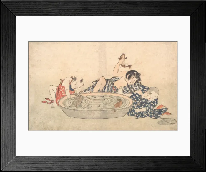 Framed Print : Boys Playing with a Basin of Fish and Turtles, early 19th century