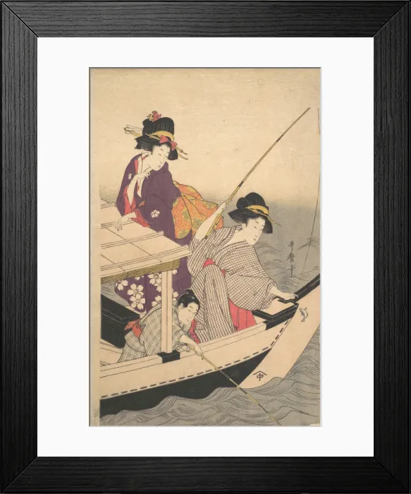 Framed Print : Fishing, late 18th century. Creator: Kitagawa Utamaro Framed Print : Fishing, late 18th century. Creator: Kitagawa Utamaro