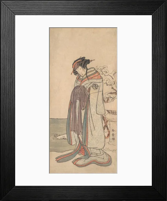 Framed Print : The Third Segawa Kikunojo as a Courtesan Standing in the Snow, probably 1775. Creator: Shunsho Framed Print : The Third Segawa Kikunojo as a Courtesan Standing in the Snow, probably 1775. Creator: Shunsho