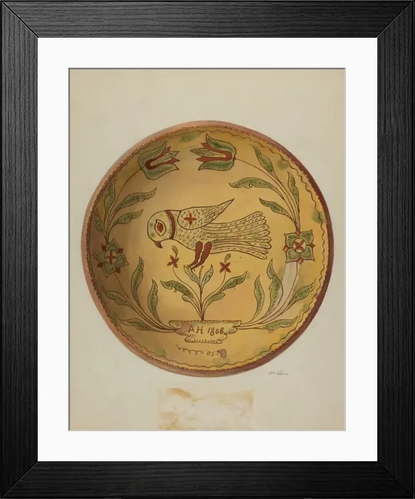 Framed Print : Pa. German Pie Plate, c. 1936. Creator: Albert J. Levone Framed Print : Pa. German Pie Plate, c. 1936. Creator: Albert J. Levone