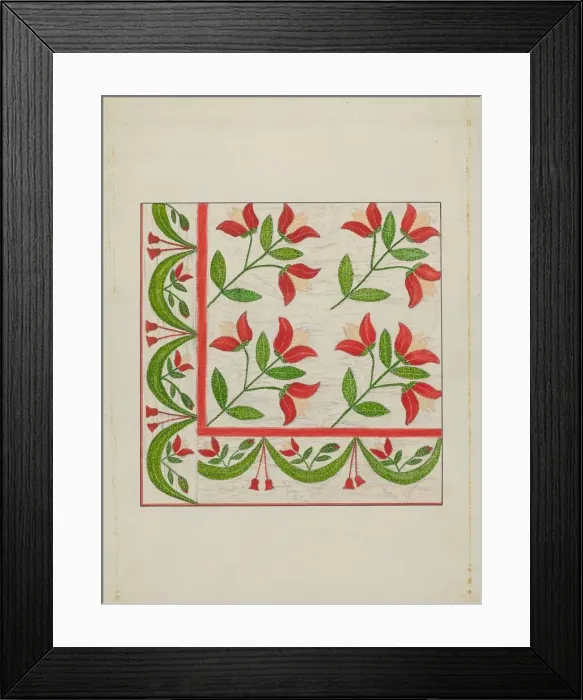 Framed Print : Quilt - Appliqued in Bellflower Design, c. 1937. Creator: Margaret Linsley