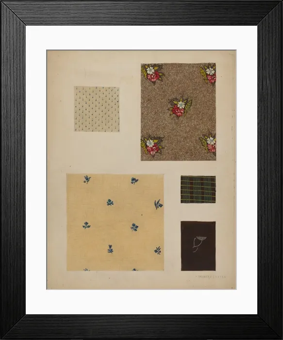 Framed Print : Materials from Patchwork Bedspread, c. 1936. Creator: Frances Lichten Framed Print : Materials from Patchwork Bedspread, c. 1936. Creator: Frances Lichten