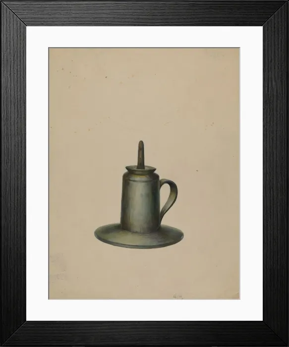 Framed Print : Pewter Oil Lamp, c. 1938. Creator: Walter Hochstrasser Framed Print : Pewter Oil Lamp, c. 1938. Creator: Walter Hochstrasser