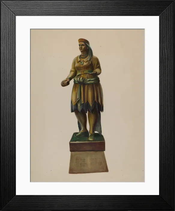 Framed Print : Cigar Store Indian, c. 1937. Creator: Walter Hochstrasser Framed Print : Cigar Store Indian, c. 1937. Creator: Walter Hochstrasser
