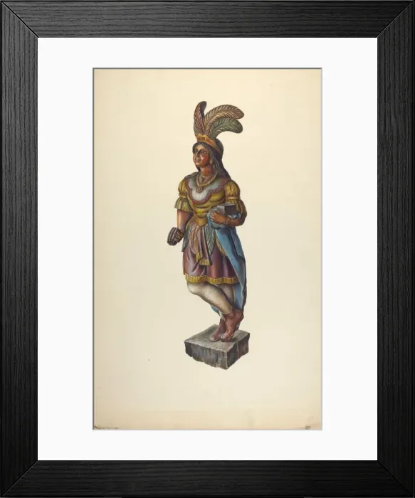 Framed Print : Cigar Store Indian, c. 1937. Creator: Walter Hochstrasser Framed Print : Cigar Store Indian, c. 1937. Creator: Walter Hochstrasser