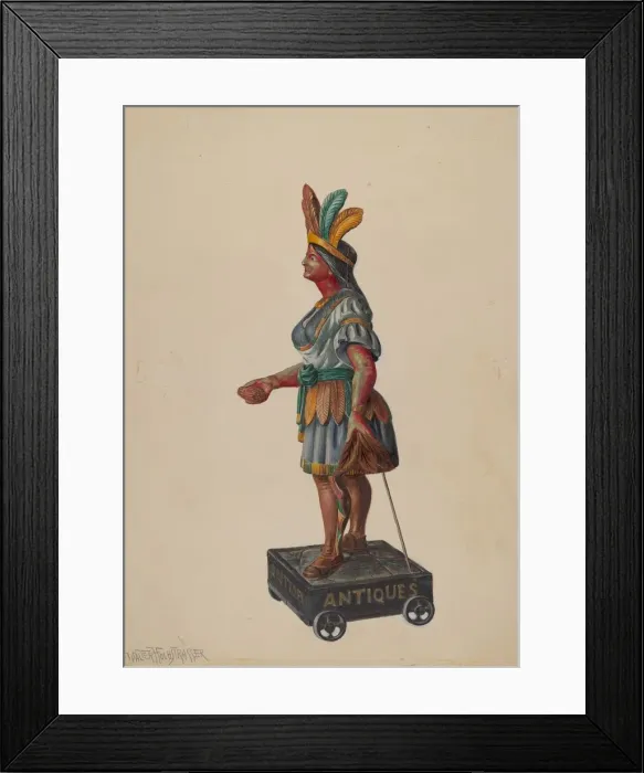 Framed Print : Cigar Store Indian, c. 1936. Creator: Walter Hochstrasser Framed Print : Cigar Store Indian, c. 1936. Creator: Walter Hochstrasser