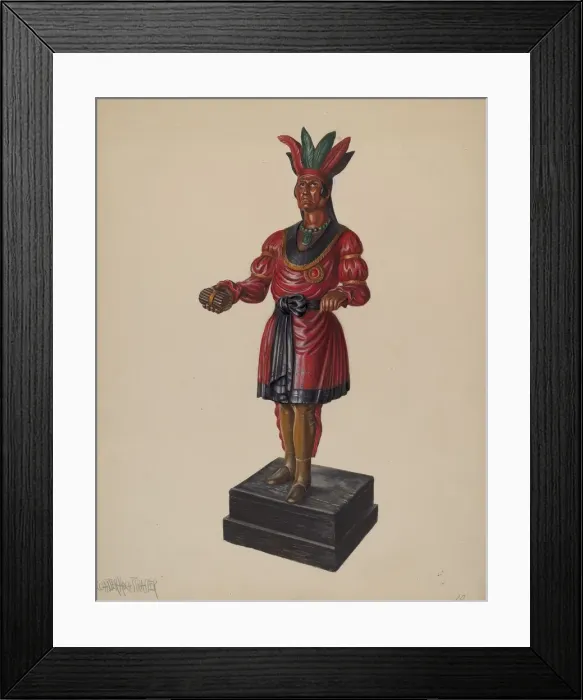 Framed Print : Cigar Store Indian, c. 1937. Creator: Walter Hochstrasser Framed Print : Cigar Store Indian, c. 1937. Creator: Walter Hochstrasser
