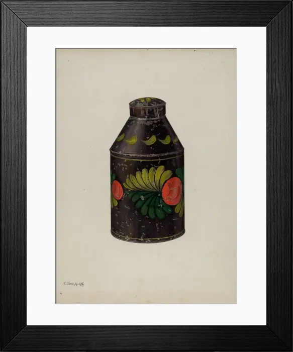 Framed Print : Toleware Tea Caddy, c. 1941. Creator: Charles Henning Framed Print : Toleware Tea Caddy, c. 1941. Creator: Charles Henning