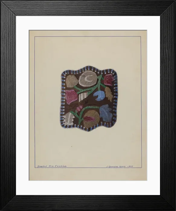 Framed Print : Beaded Pin Cushion, 1937. Creator: J. Howard Iams Framed Print : Beaded Pin Cushion, 1937. Creator: J. Howard Iams
