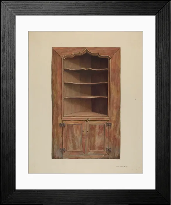 Framed Print : Corner cupboard, probably 1939. Creator: Leslie Macklem Framed Print : Corner cupboard, probably 1939. Creator: Leslie Macklem