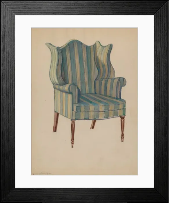 Framed Print : Chair, Wing, Turned Front Legs, c. 1936. Creator: George Loughridge