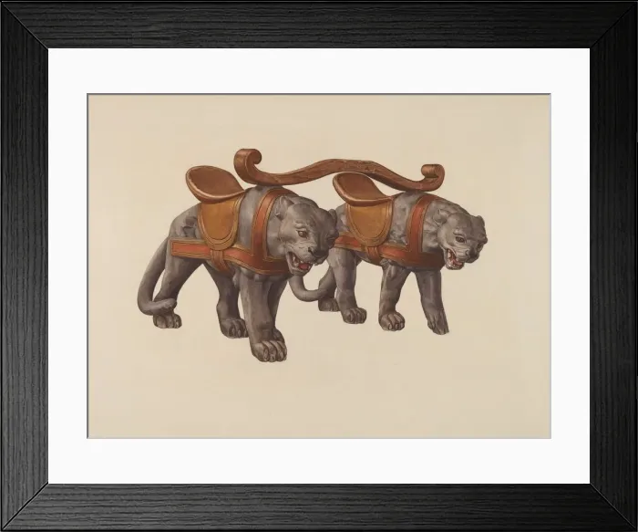Framed Print : Carousel Panthers, c. 1938. Creator: Dorothy Handy Framed Print : Carousel Panthers, c. 1938. Creator: Dorothy Handy