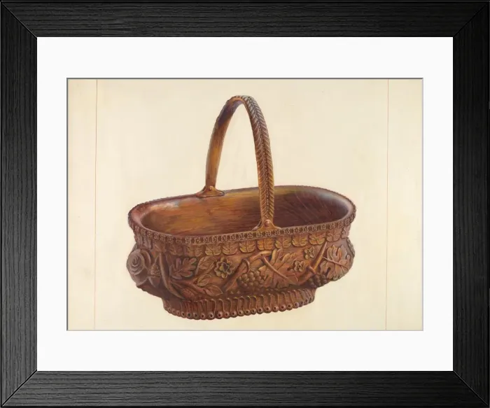 Framed Print : Carved Wooden Basket, c. 1938. Creator: Regina Henderer Framed Print : Carved Wooden Basket, c. 1938. Creator: Regina Henderer