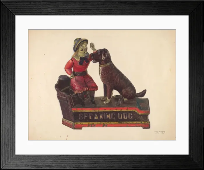 Framed Print : Toy: Speaking Dog Bank, c. 1937. Creator: Chris Makrenos Framed Print : Toy: Speaking Dog Bank, c. 1937. Creator: Chris Makrenos