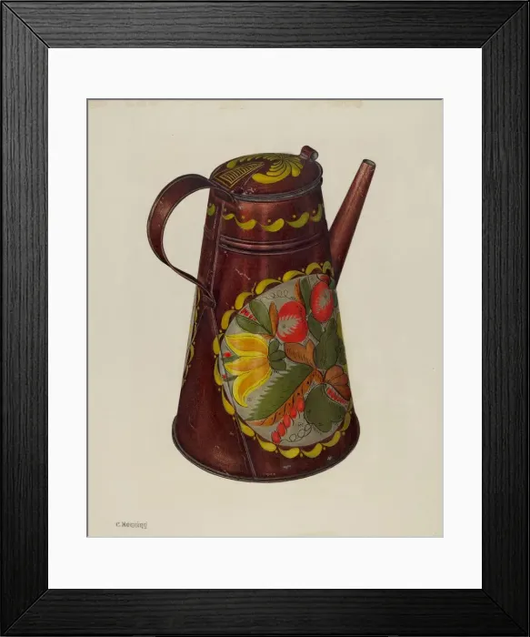 Framed Print : Toleware Coffee Pot, c. 1940. Creator: Charles Henning Framed Print : Toleware Coffee Pot, c. 1940. Creator: Charles Henning