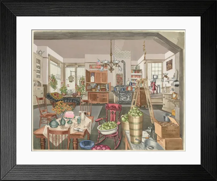 Framed Print : Semi-Rural Kitchen and Dining Room, 1910, 1935 / 1942. Creator: Perkins Harnly Framed Print : Semi-Rural Kitchen and Dining Room, 1910, 1935 / 1942. Creator: Perkins Harnly