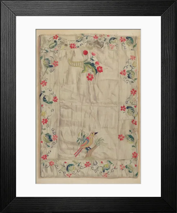 Framed Print : Crewel Embroidery, c. 1937. Creator: Helen E. Gilman Framed Print : Crewel Embroidery, c. 1937. Creator: Helen E. Gilman