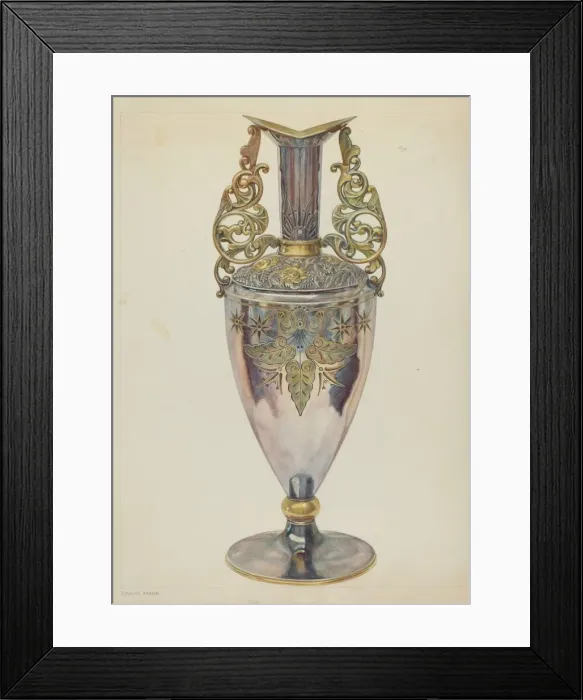 Framed Print : Silver Vase of Blue'Silver, c. 1938. Creator: Frank M Keane Framed Print : Silver Vase of Blue'Silver, c. 1938. Creator: Frank M Keane