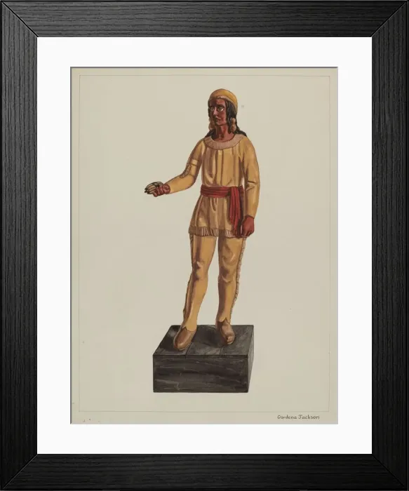 Framed Print : Cigar Store Indian, c. 1937. Creator: Gordena Jackson Framed Print : Cigar Store Indian, c. 1937. Creator: Gordena Jackson