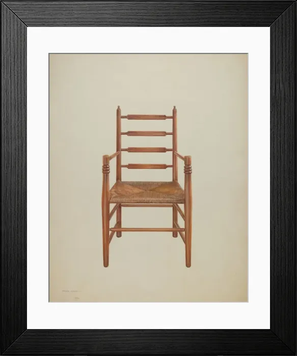 Framed Print : Chair, Pine with Rush Seat, c. 1939. Creator: Frank M Keane Framed Print : Chair, Pine with Rush Seat, c. 1939. Creator: Frank M Keane