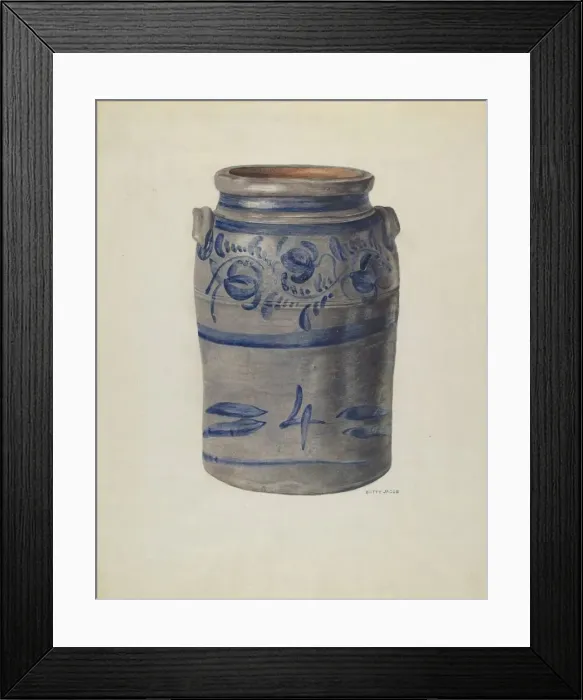 Framed Print : 4 Gal Crock, c. 1940. Creator: Betty Jacob Framed Print : 4 Gal Crock, c. 1940. Creator: Betty Jacob