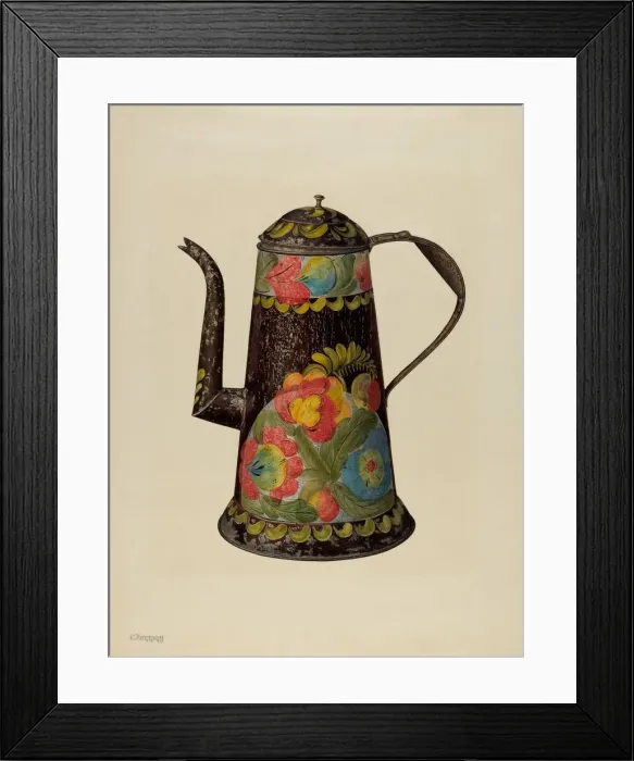 Framed Print : Toleware Coffee Pot, c. 1940. Creator: Charles Henning Framed Print : Toleware Coffee Pot, c. 1940. Creator: Charles Henning