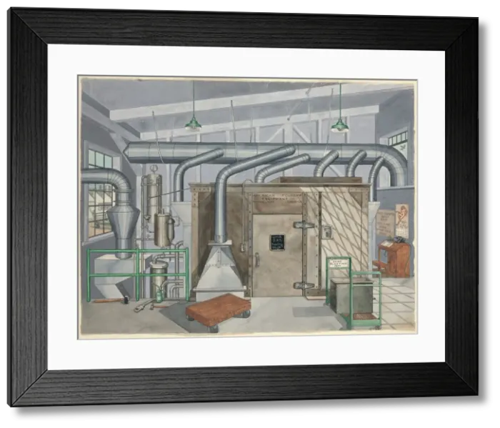 Framed Print : Exterior Sand Blasting Chamber, 1935, 1935 / 1942. Creator: Perkins Harnly Framed Print : Exterior Sand Blasting Chamber, 1935, 1935 / 1942. Creator: Perkins Harnly