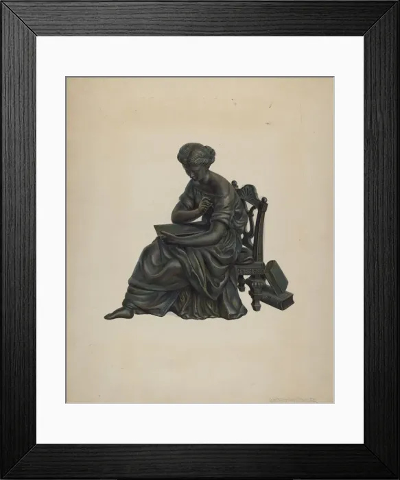 Framed Print : Statue Clock Decoration, c. 1939. Creator: Walter Hochstrasser Framed Print : Statue Clock Decoration, c. 1939. Creator: Walter Hochstrasser