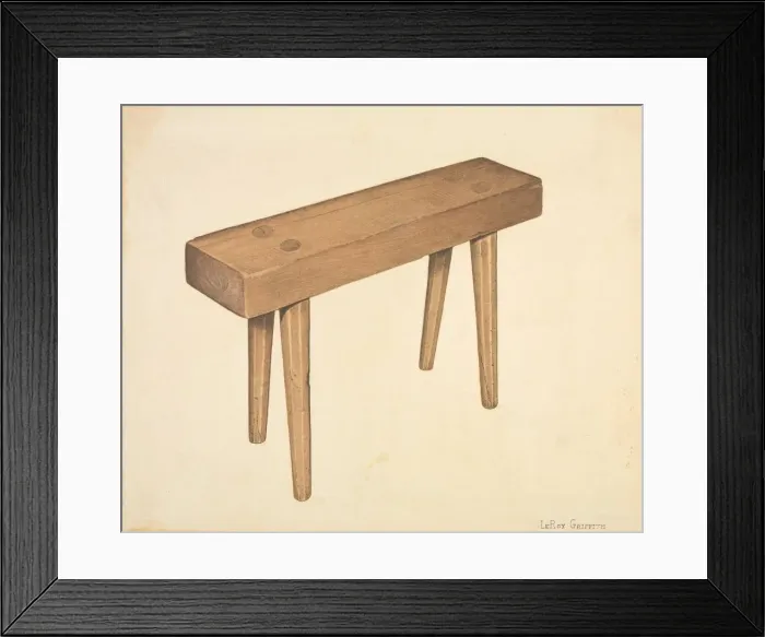 Framed Print : Dough Trough Bench, c. 1940. Creator: LeRoy Griffith Framed Print : Dough Trough Bench, c. 1940. Creator: LeRoy Griffith