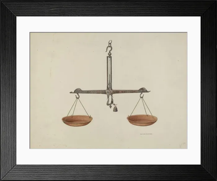 Framed Print : Balance Scales, c. 1940. Creator: William Kieckhofel Framed Print : Balance Scales, c. 1940. Creator: William Kieckhofel