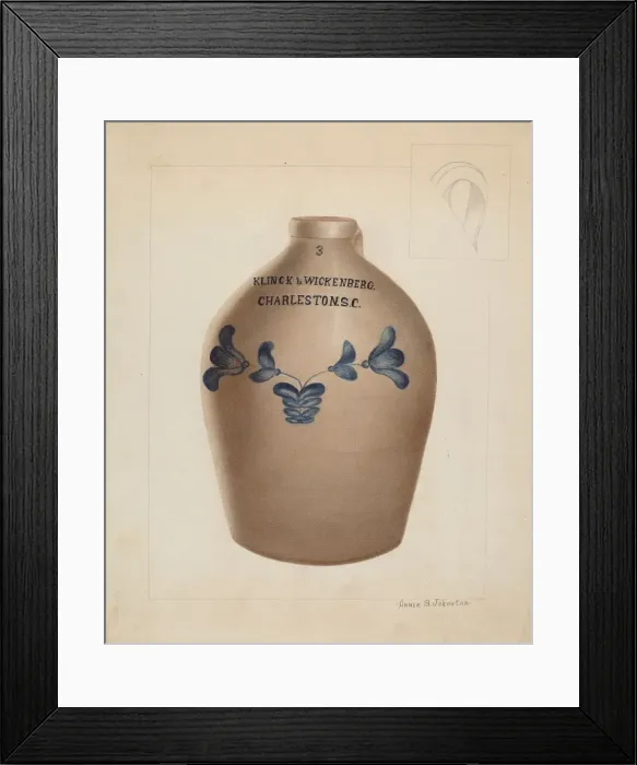 Framed Print : Stoneware Jug, c. 1937. Creator: Annie B Johnston Framed Print : Stoneware Jug, c. 1937. Creator: Annie B Johnston