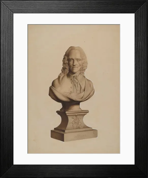 Framed Print : Carved Bust of Voltaire, c. 1937. Creator: Joseph Goldberg Framed Print : Carved Bust of Voltaire, c. 1937. Creator: Joseph Goldberg