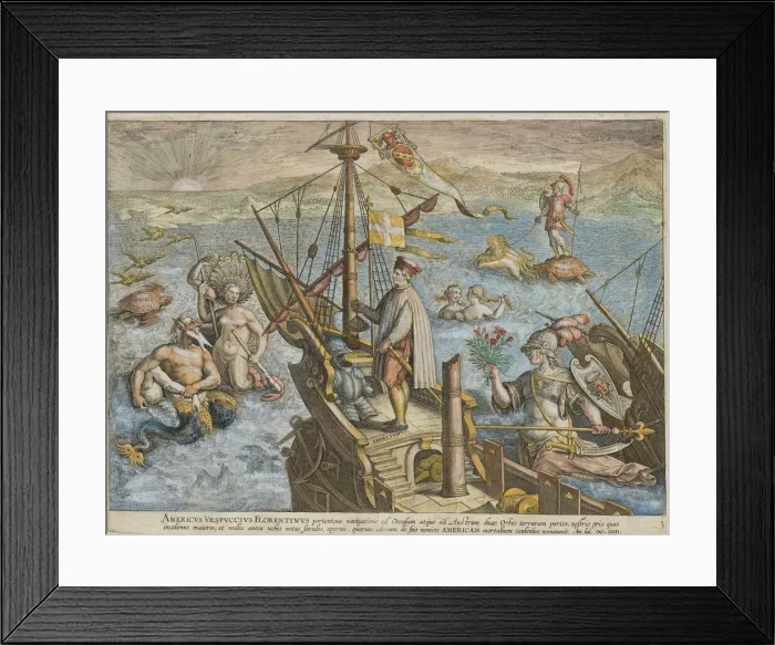 Framed Print : Amerigo Vespucci (Americae Retectio), 1591. Creator: Stradanus (Straet, van der) Framed Print : Amerigo Vespucci (Americae Retectio), 1591. Creator: Stradanus (Straet, van der)