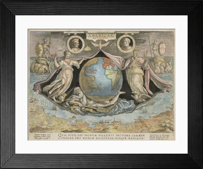 Framed Print : Americae Retectio (Americae Retectio), 1591. Creator: Stradanus (Straet, van der) Framed Print : Americae Retectio (Americae Retectio), 1591. Creator: Stradanus (Straet, van der)
