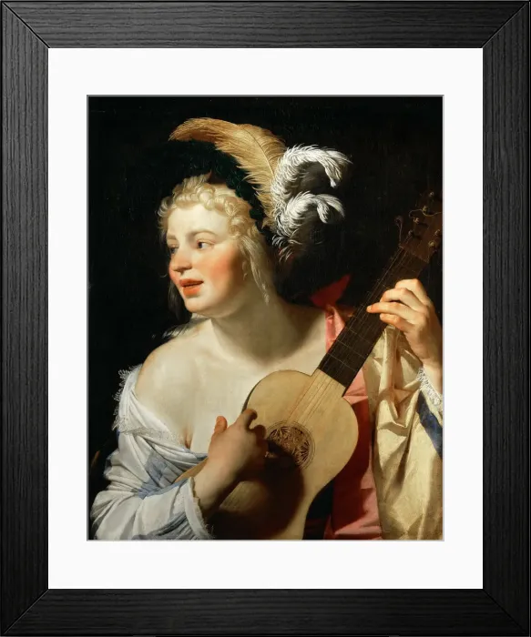 Framed Print : Woman Playing the Guitar, 1624. Creator: Honthorst, Gerrit, van (1590-1656) Framed Print : Woman Playing the Guitar, 1624. Creator: Honthorst, Gerrit, van (1590-1656)