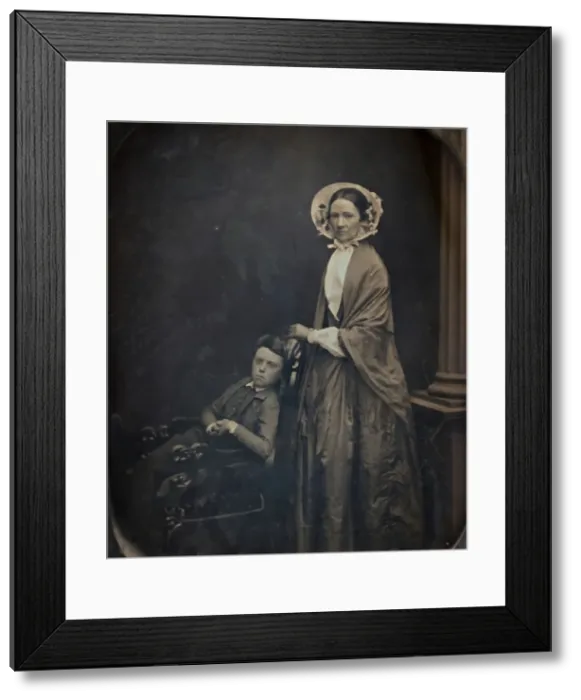 Framed Print : Untitled (A Woman in Bonnet and Shawl, with her Seated Son), c. 1850 Framed Print : Untitled (A Woman in Bonnet and Shawl, with her Seated Son), c. 1850