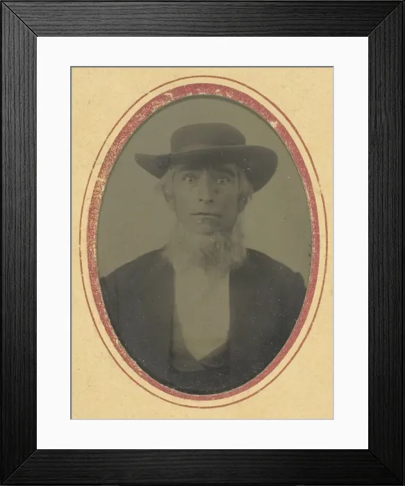 Framed Print : Untitled (Portrait of a Bearded Man with Hat), 1840-1900. Creator: Unknown Framed Print : Untitled (Portrait of a Bearded Man with Hat), 1840-1900. Creator: Unknown