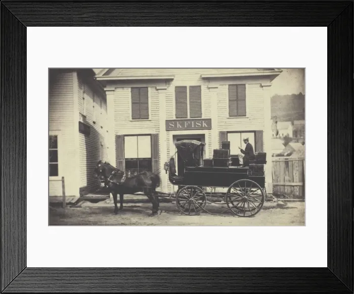 Framed Print : Untitled (S. K. Fisk store with delivery wagon), 1840-1900. Creator: Unknown Framed Print : Untitled (S. K. Fisk store with delivery wagon), 1840-1900. Creator: Unknown