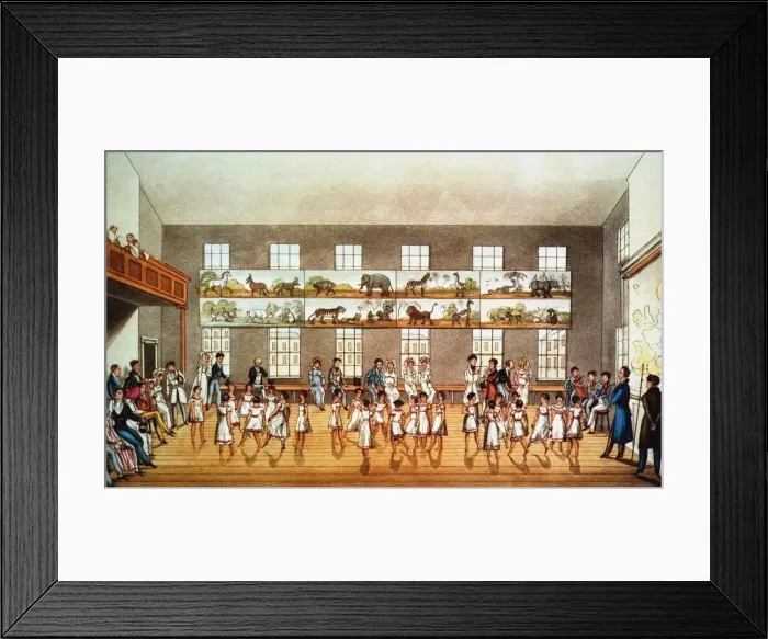 Framed Print : Dancing Lesson at the Robert Owens Foundation New Lanark, 1823. Creator: Anonymous Framed Print : Dancing Lesson at the Robert Owens Foundation New Lanark, 1823. Creator: Anonymous