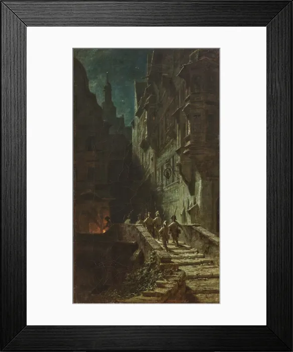 Framed Print : Crowd Guard (Night Round). Creator: Spitzweg, Carl (1808-1885) Framed Print : Crowd Guard (Night Round). Creator: Spitzweg, Carl (1808-1885)