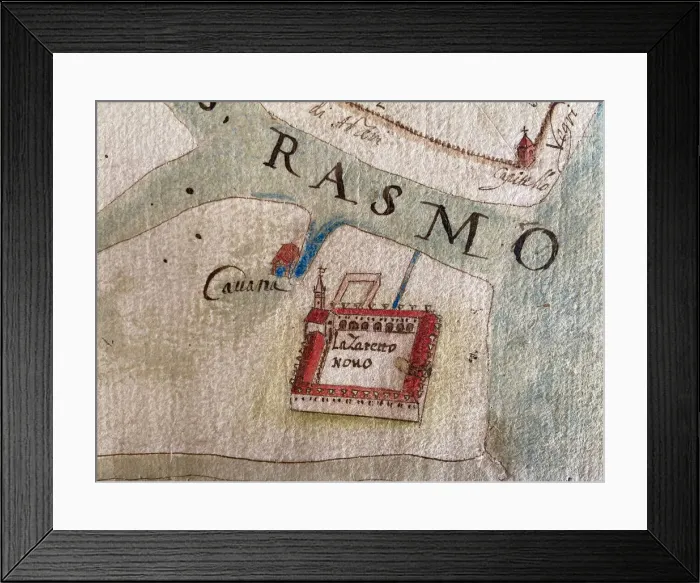 Framed Print : Lazzaretto Nuovo on a map of 17th century. Creator: Historical Document Framed Print : Lazzaretto Nuovo on a map of 17th century. Creator: Historical Document