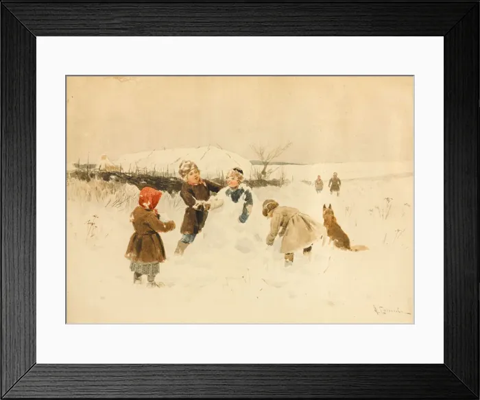 Framed Print : Making a Snowman, 1891. Creator: Stepanov, Alexei Stepanovich (1858-1923) Framed Print : Making a Snowman, 1891. Creator: Stepanov, Alexei Stepanovich (1858-1923)