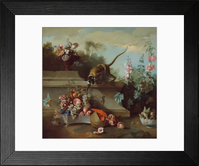 Framed Print : Still Life with Monkey, Fruits, and Flowers, 1724. Creator: Jean-Baptiste Oudry Framed Print : Still Life with Monkey, Fruits, and Flowers, 1724. Creator: Jean-Baptiste Oudry