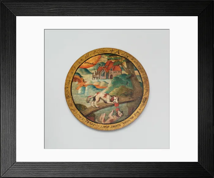 Framed Print : Trencher with a Scene from Aesops Fables, England, c. 1600. Creator: Unknown Framed Print : Trencher with a Scene from Aesops Fables, England, c. 1600. Creator: Unknown