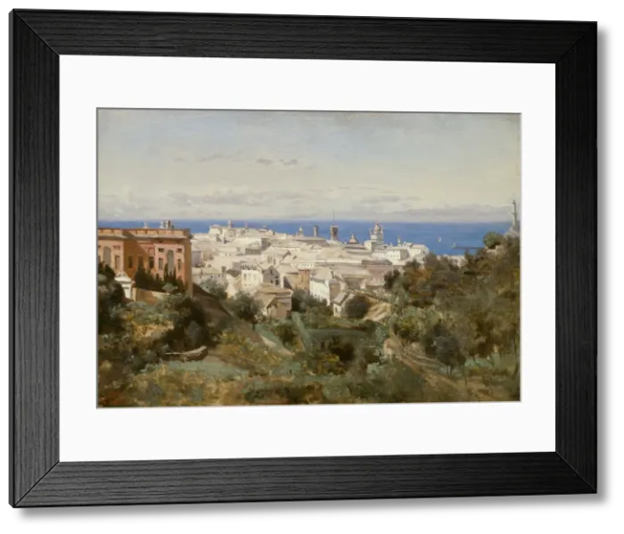 Framed Print : View of Genoa, 1834. Creator: Jean-Baptiste-Camille Corot Framed Print : View of Genoa, 1834. Creator: Jean-Baptiste-Camille Corot