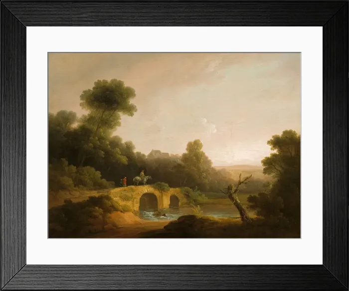 Framed Print : Landscape with Figures Crossing a Bridge, 1790 / 1800. Creators: John Rathbone Framed Print : Landscape with Figures Crossing a Bridge, 1790 / 1800. Creators: John Rathbone