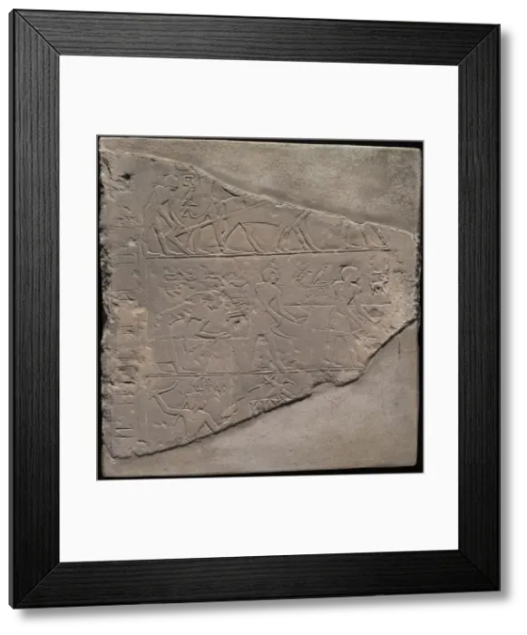 Framed Print : Fragment of a Stela Depicting Plowing, Harvesting, and Fowling, Egypt Framed Print : Fragment of a Stela Depicting Plowing, Harvesting, and Fowling, Egypt