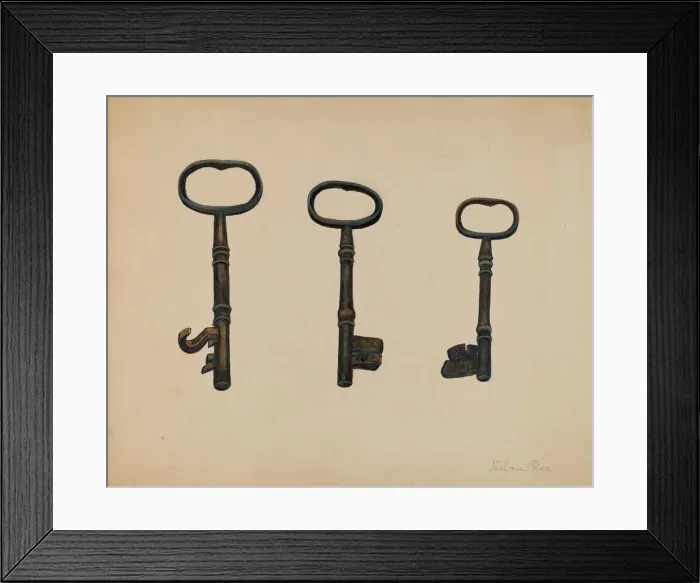 Framed Print : Keys to John Marshall House, c. 1937. Creator: Edna C. Rex Framed Print : Keys to John Marshall House, c. 1937. Creator: Edna C. Rex