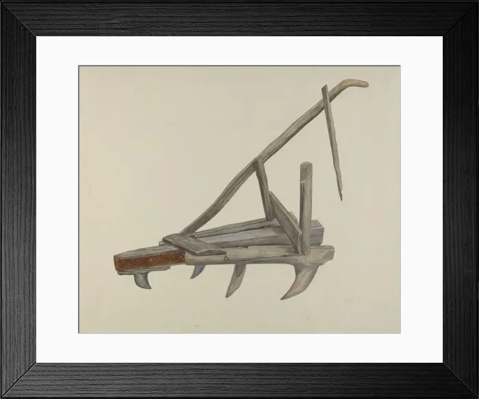Framed Print : Wooden Harrow or Cultivator, c. 1937. Creator: Wilbur M Rice Framed Print : Wooden Harrow or Cultivator, c. 1937. Creator: Wilbur M Rice